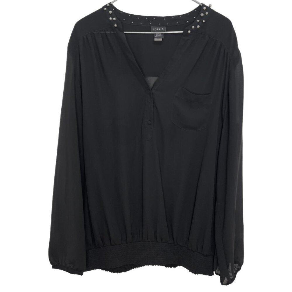 1037 Torrid Plus Gold Beaded Loose Fit Chiffon Pullover Blouse Black